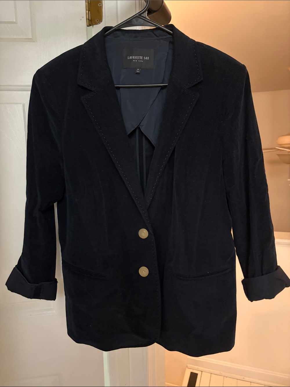 Lafayette 148 New York Navy Single-Breasted Blazer